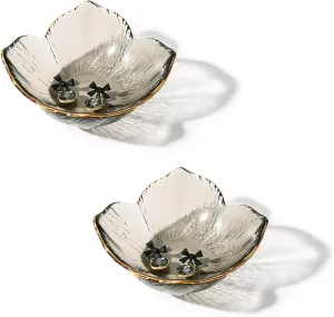 Koythin 2-Piece Glass Jewelry Tray, Adorable Ring Holder for Watch Necklace Bracelet, Small Trinket Trays for Entryway Dresser, Lilies Floral Bathroom Decor with Golden Rim for Mom Girl Women (Gray)