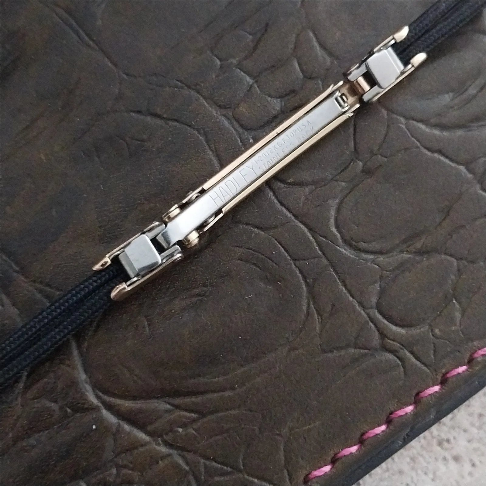 Ladies Long Yellow Gold-Fill Hadley Black Cordette Unused 1950s Cocktail Watch Band