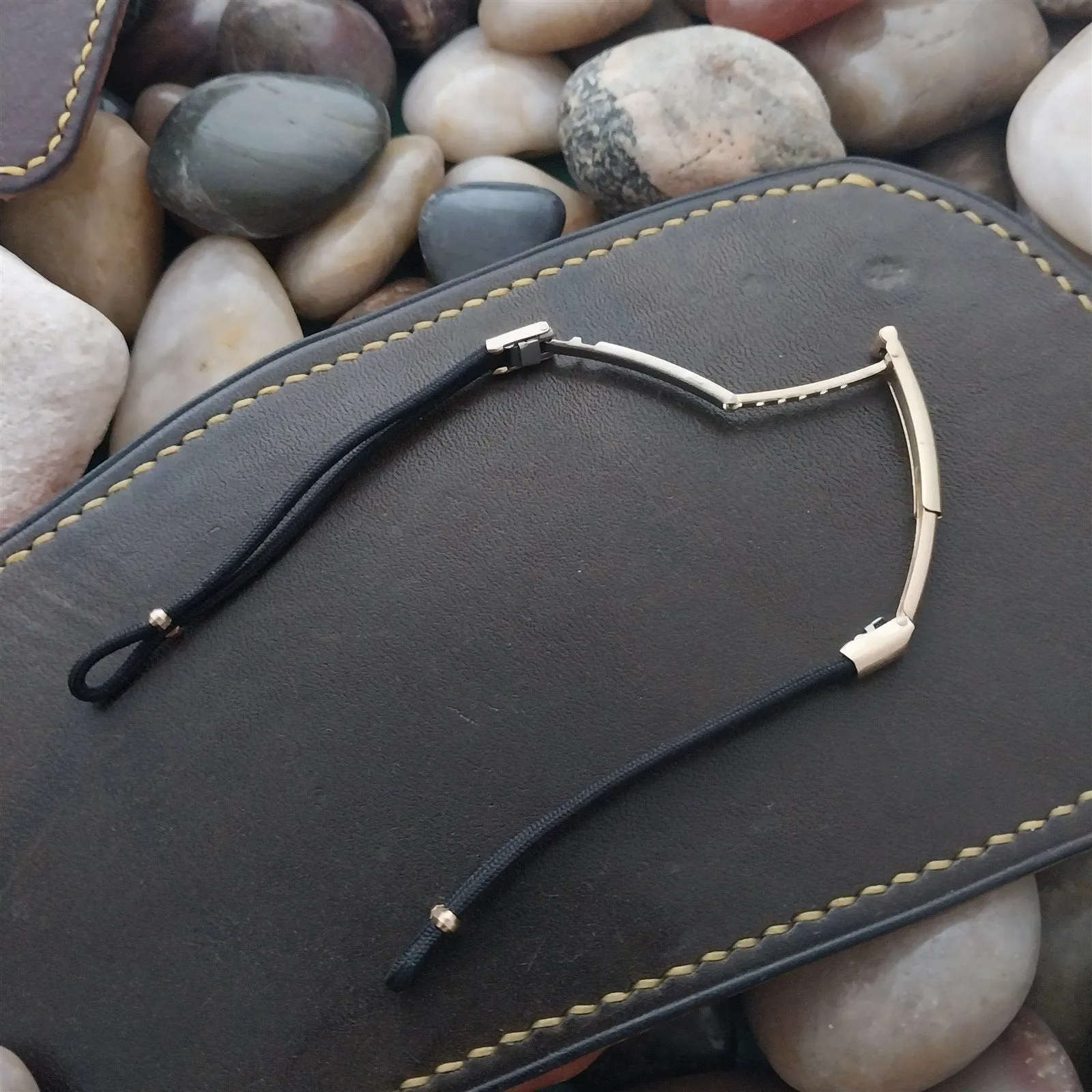 Ladies Long Yellow Gold-Fill Hadley Black Cordette Unused 1950s Cocktail Watch Band