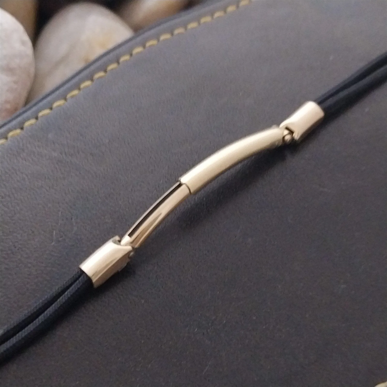 Ladies Long Yellow Gold-Fill Hadley Black Cordette Unused 1950s Cocktail Watch Band