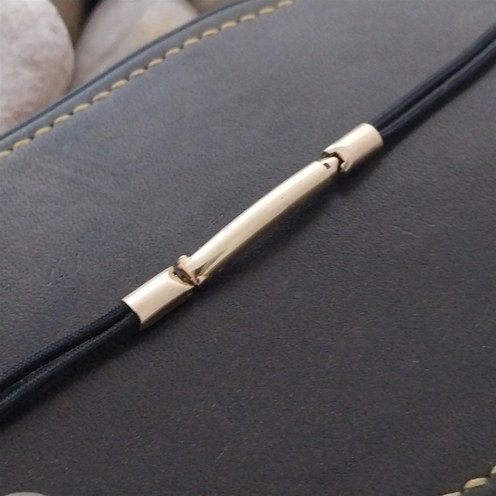 Ladies Long Yellow Gold-Fill Hadley Black Cordette Unused 1950s Cocktail Watch Band