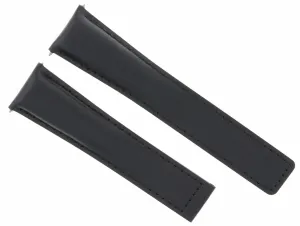 LEATHER BAND STRAP SMOOTH FOR 22/18MM  BREITLING CHRONOMAT DEPLOY CLASP BLACK