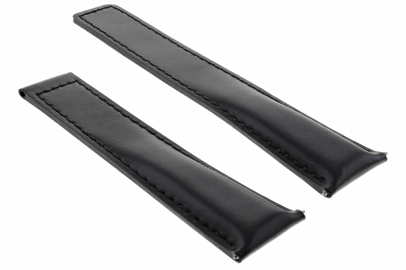 LEATHER BAND STRAP SMOOTH FOR 22/18MM  BREITLING CHRONOMAT DEPLOY CLASP BLACK