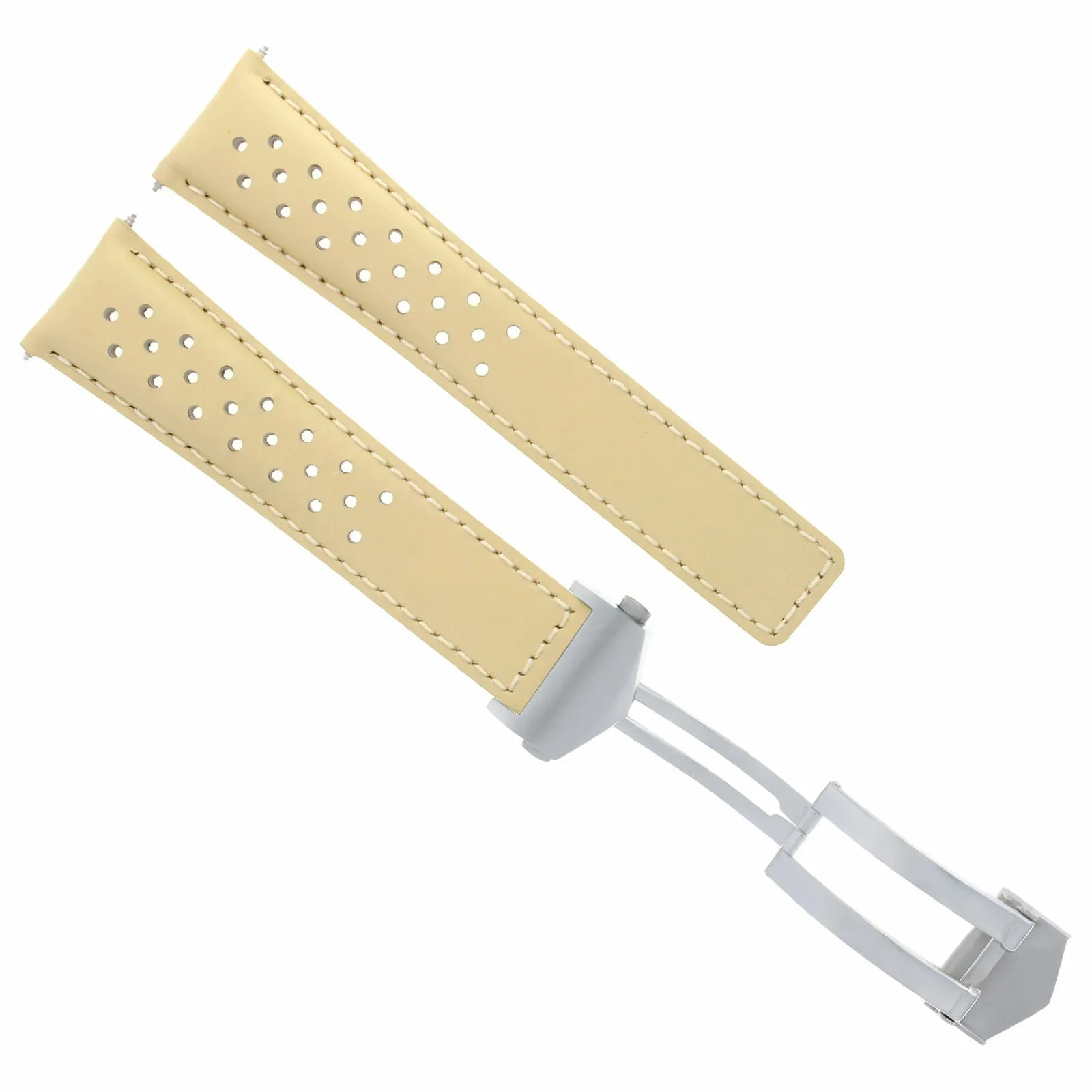 LEATHER WATCH BAND CLASP 22MM FOR TAG HEUER MONACO GRAND CARRERA BEIGE PERFORAT