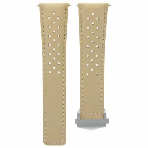 LEATHER WATCH BAND CLASP 22MM FOR TAG HEUER MONACO GRAND CARRERA BEIGE PERFORAT