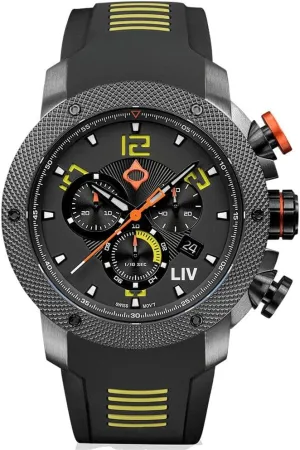 LIV GX1 Swiss Made Chronograph 45mm 316L SS Case, 3D Multi-Layer w/Quickset Date - Rugged Classic Watch for Men- Scratch Resistant Sapphire Crystal - 660 Feet Water Resistant - BGW9 Swiss Luminova