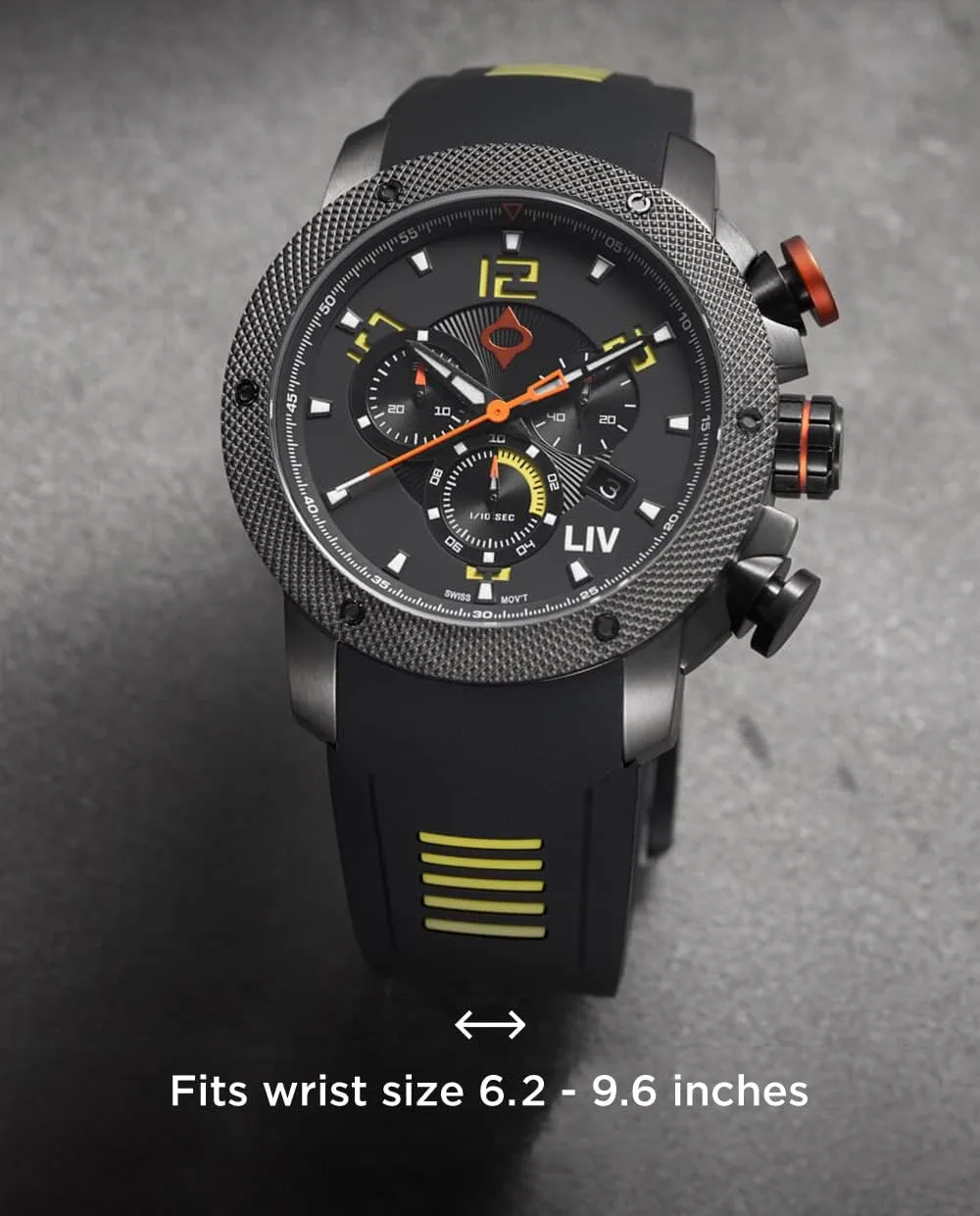 LIV GX1 Swiss Made Chronograph 45mm 316L SS Case, 3D Multi-Layer w/Quickset Date - Rugged Classic Watch for Men- Scratch Resistant Sapphire Crystal - 660 Feet Water Resistant - BGW9 Swiss Luminova