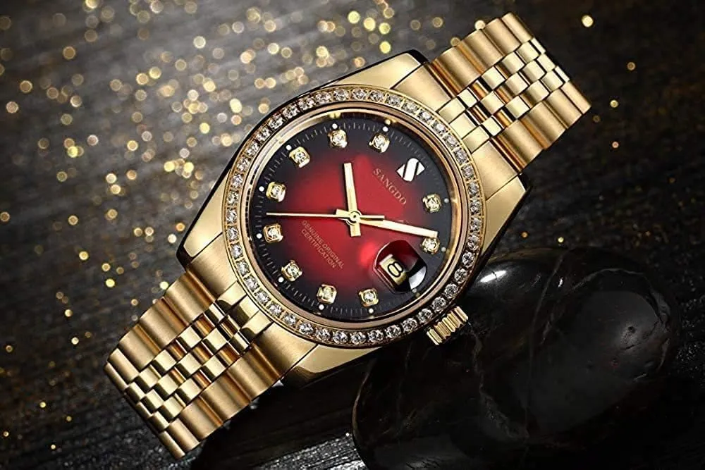 Luxury Men's Automatic Watches Fashion Automatic Self Wind Watch Stainless Calendar Window Water Resistant Wrist Watch Gold Outdoor, Business Style, Gifts