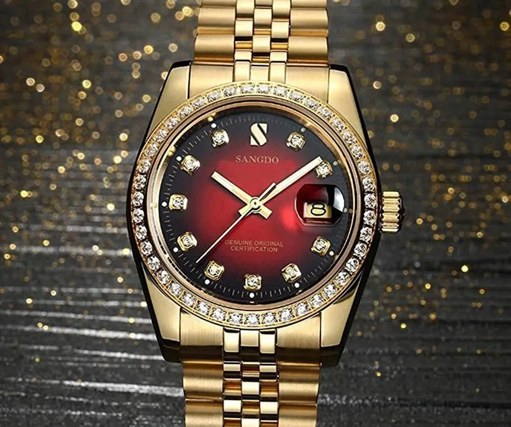 Luxury Men's Automatic Watches Fashion Automatic Self Wind Watch Stainless Calendar Window Water Resistant Wrist Watch Gold Outdoor, Business Style, Gifts
