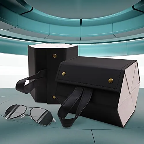 MAFENLY six sunglasses storage box, 6 sockets pu foldable glasses display box (6pack XXL BLACK)
