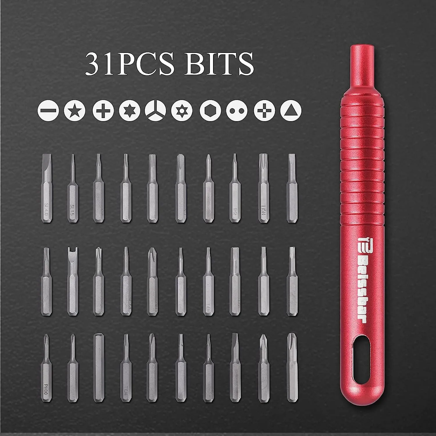 Magnetic precision screwdriver bit set - Red Durable S2 Steel 31in1 Mini Portable Screwdriver Set Small Bit Holder for Impact Driver Repair Tool Kit for Laptop, PC, Watch, Glasses, Phone, Electronics
