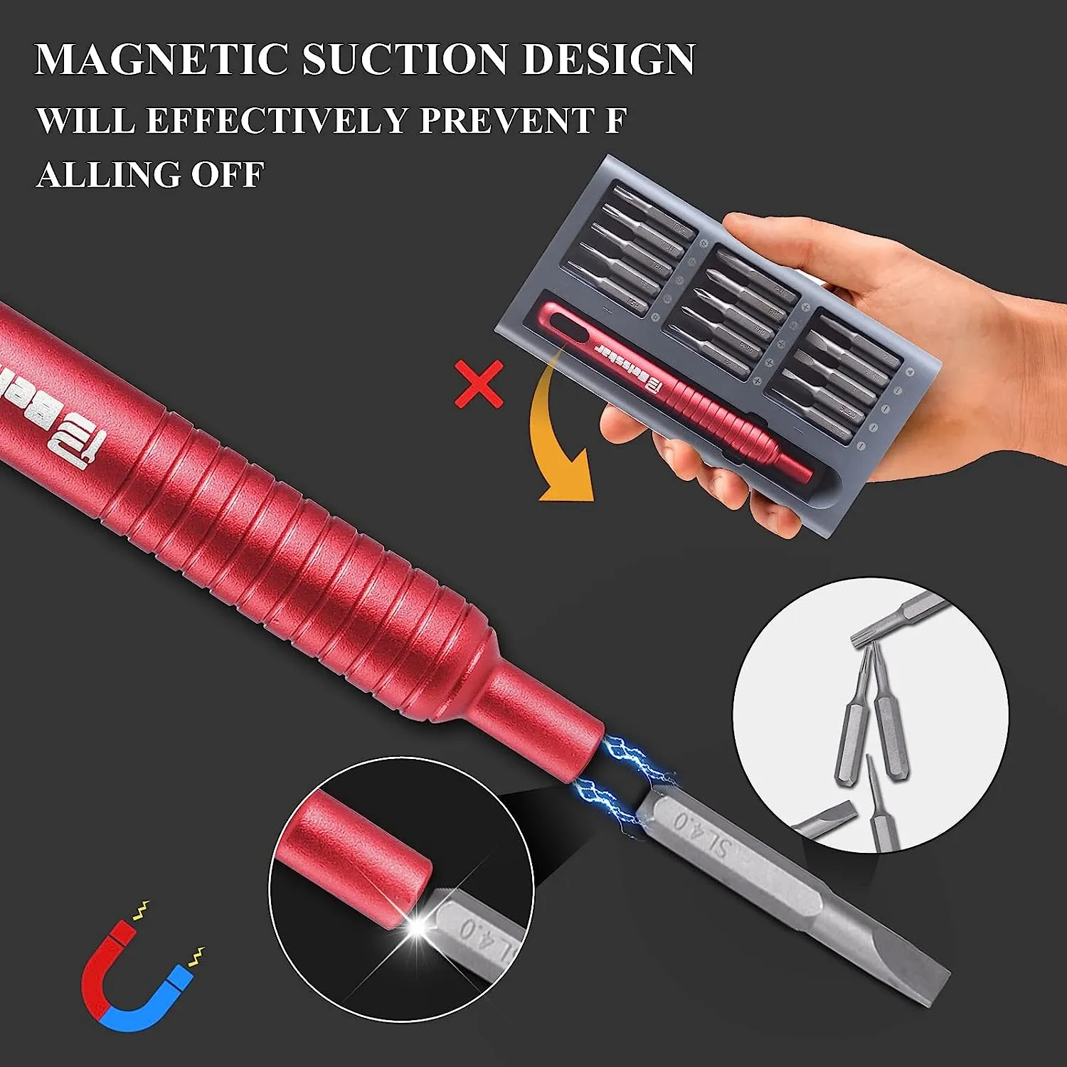Magnetic precision screwdriver bit set - Red Durable S2 Steel 31in1 Mini Portable Screwdriver Set Small Bit Holder for Impact Driver Repair Tool Kit for Laptop, PC, Watch, Glasses, Phone, Electronics