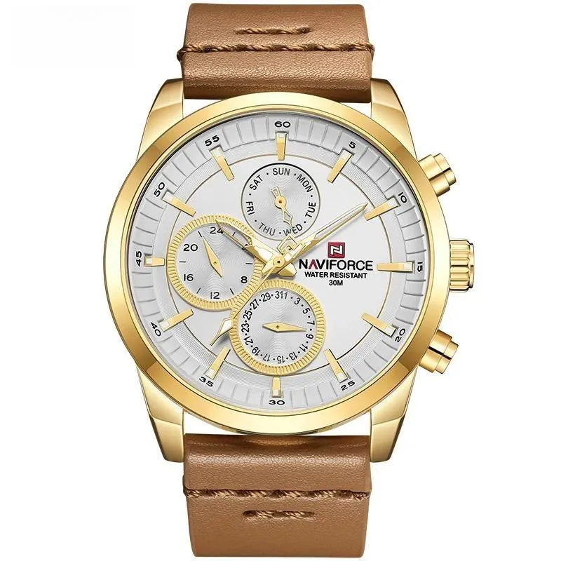 Male Military Genuine Leather Sport Watches Mens Waterproof Wristwatches