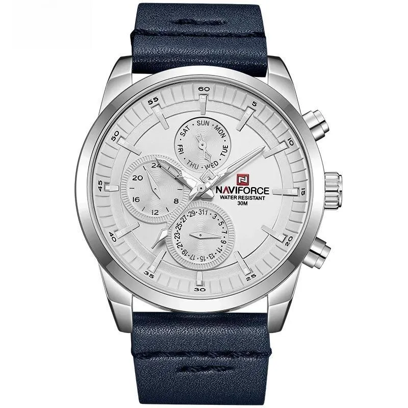 Male Military Genuine Leather Sport Watches Mens Waterproof Wristwatches