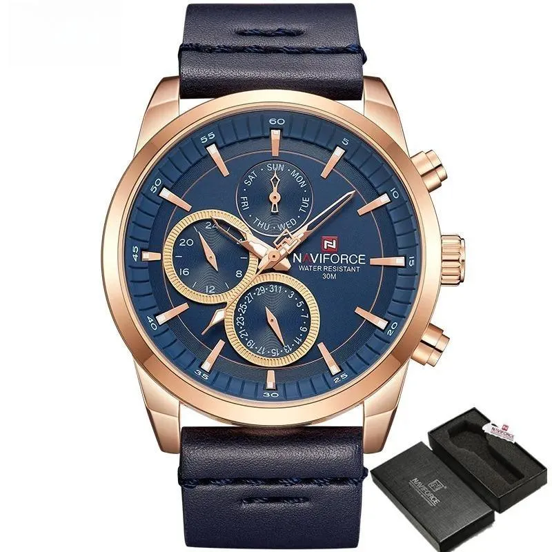 Male Military Genuine Leather Sport Watches Mens Waterproof Wristwatches