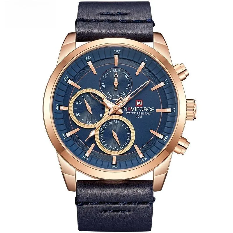 Male Military Genuine Leather Sport Watches Mens Waterproof Wristwatches
