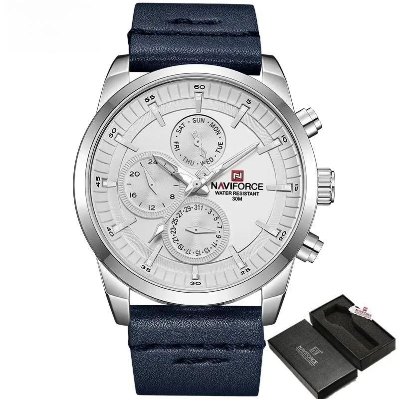 Male Military Genuine Leather Sport Watches Mens Waterproof Wristwatches