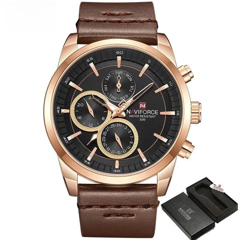 Male Military Genuine Leather Sport Watches Mens Waterproof Wristwatches