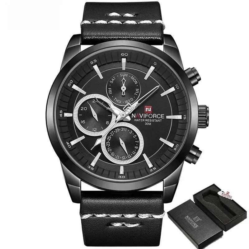 Male Military Genuine Leather Sport Watches Mens Waterproof Wristwatches