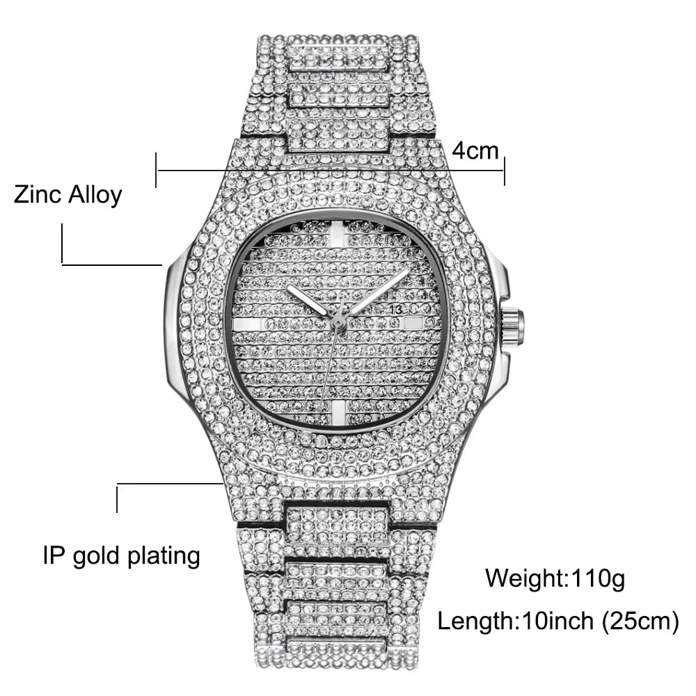 Men Luxury Brand Full Diamond Mens Watches AAA CZ Quartz Men Watch