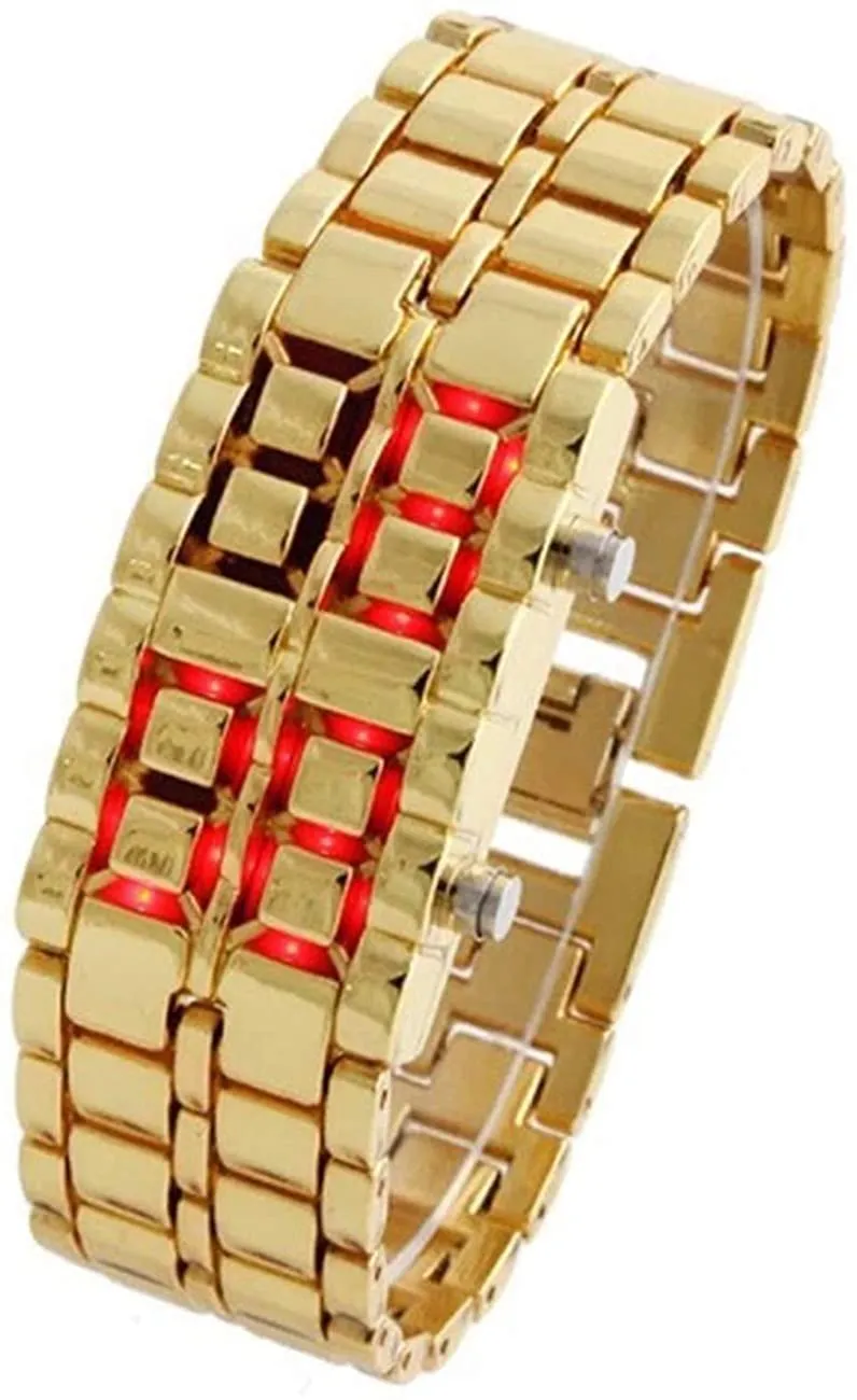 Mens Casual Simple Youth Sports Watch Electronic Binary Digital LED Lava Alloy Rectangular Chain Watches