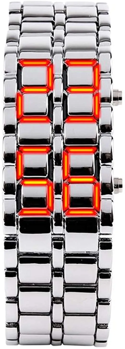 Mens Casual Simple Youth Sports Watch Electronic Binary Digital LED Lava Alloy Rectangular Chain Watches