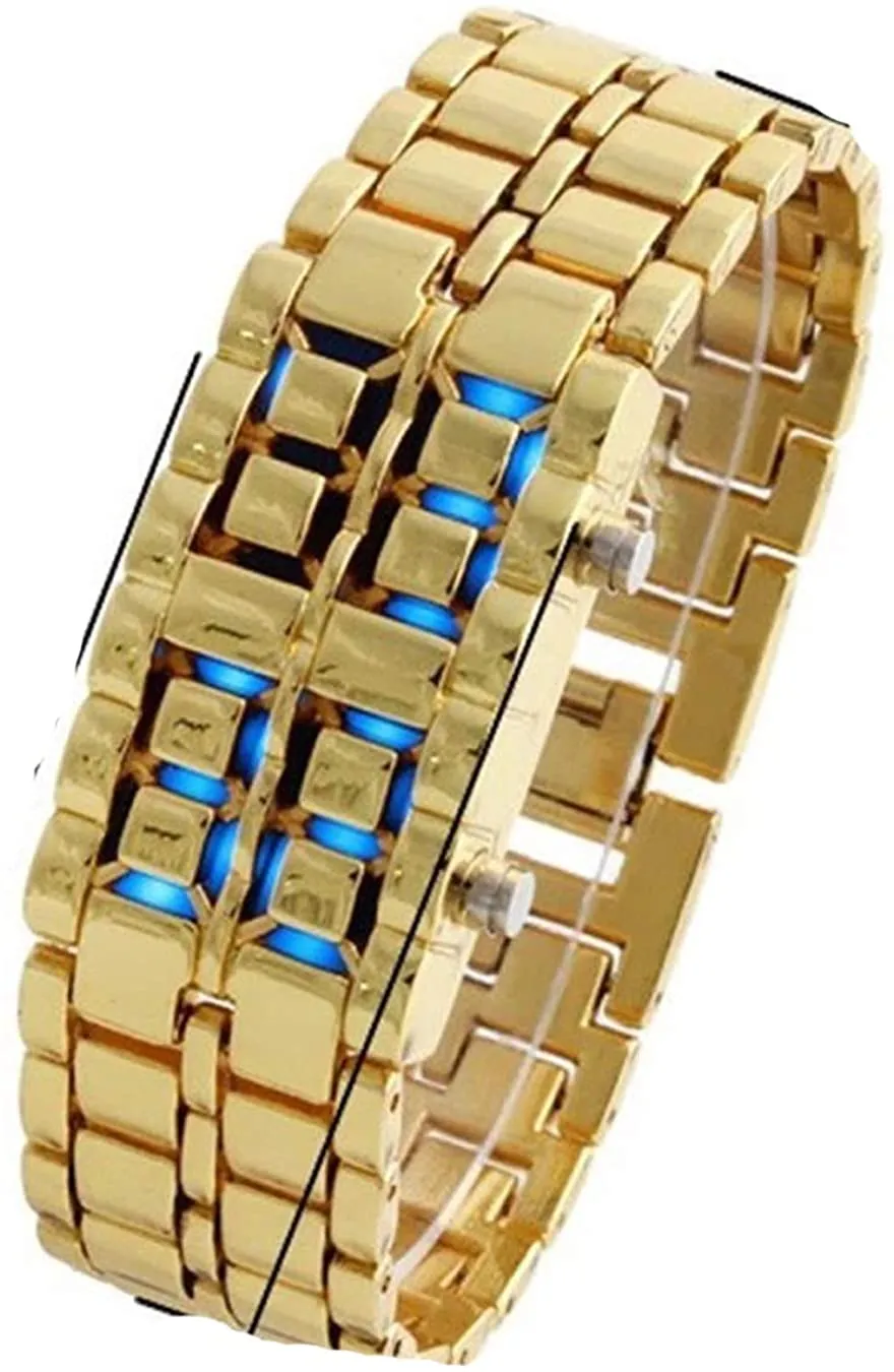 Mens Casual Simple Youth Sports Watch Electronic Binary Digital LED Lava Alloy Rectangular Chain Watches