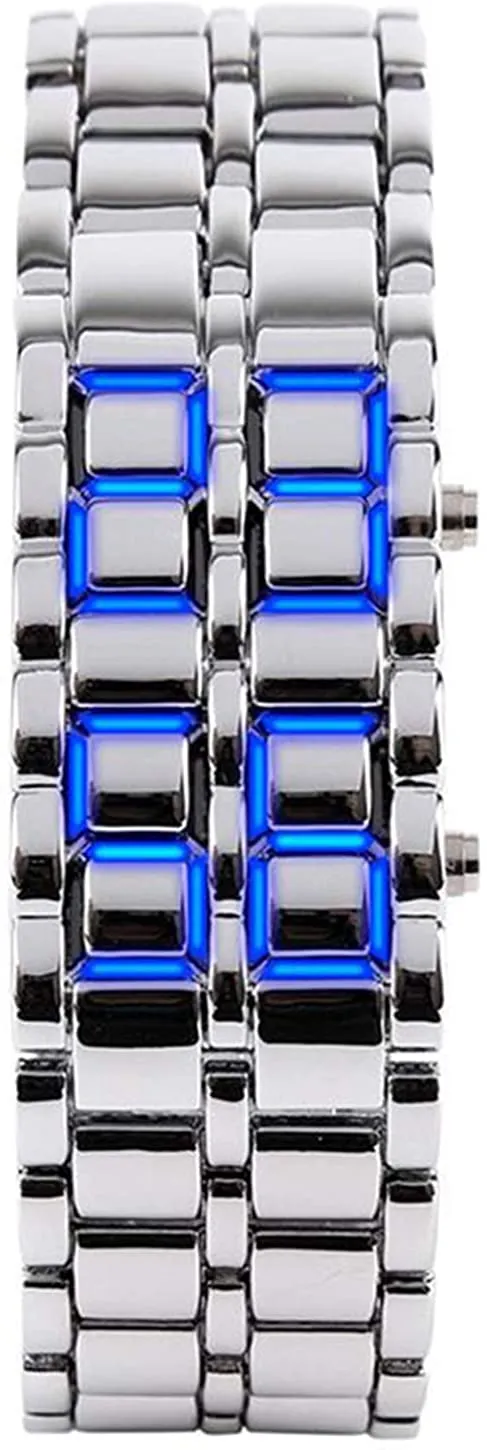 Mens Casual Simple Youth Sports Watch Electronic Binary Digital LED Lava Alloy Rectangular Chain Watches