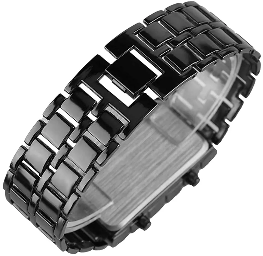 Mens Casual Simple Youth Sports Watch Electronic Binary Digital LED Lava Alloy Rectangular Chain Watches