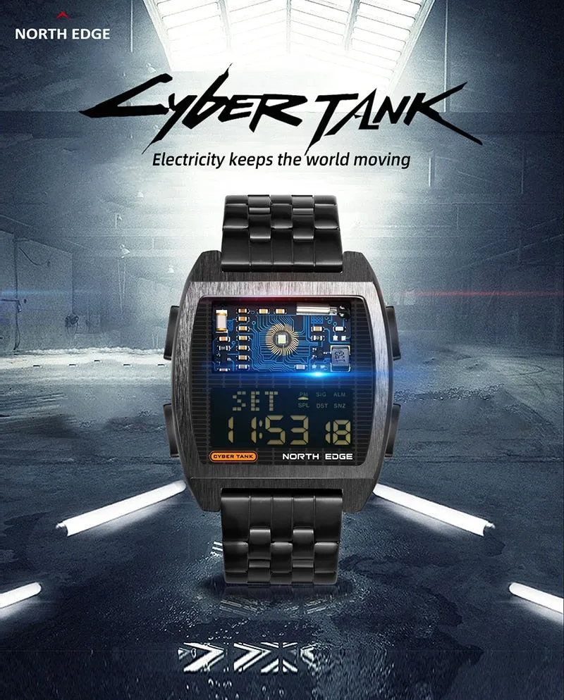 Men's Digital Watch Retro Industrial Metal Style Waterproof 50M Sport Watches