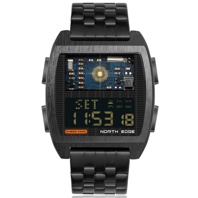 Men's Digital Watch Retro Industrial Metal Style Waterproof 50M Sport Watches