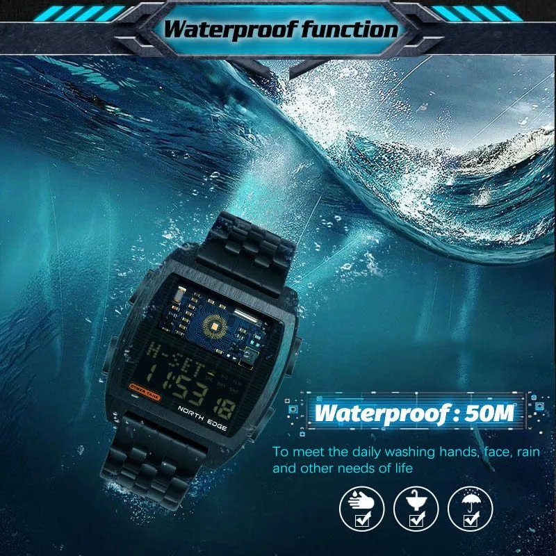 Men's Digital Watch Retro Industrial Metal Style Waterproof 50M Sport Watches