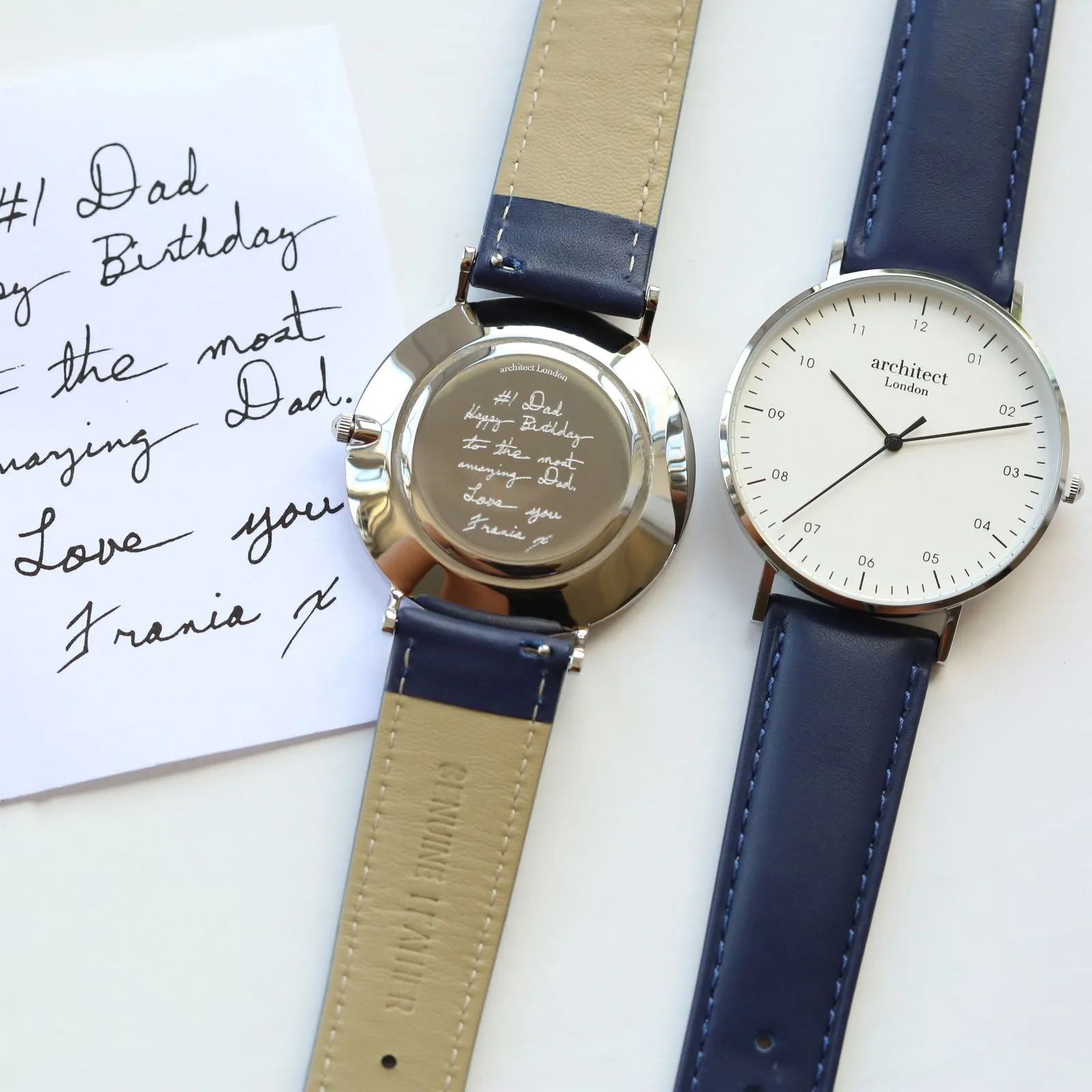 Men's Handwriting Engraved Watch - Architect Zephyr   Admiral Blue