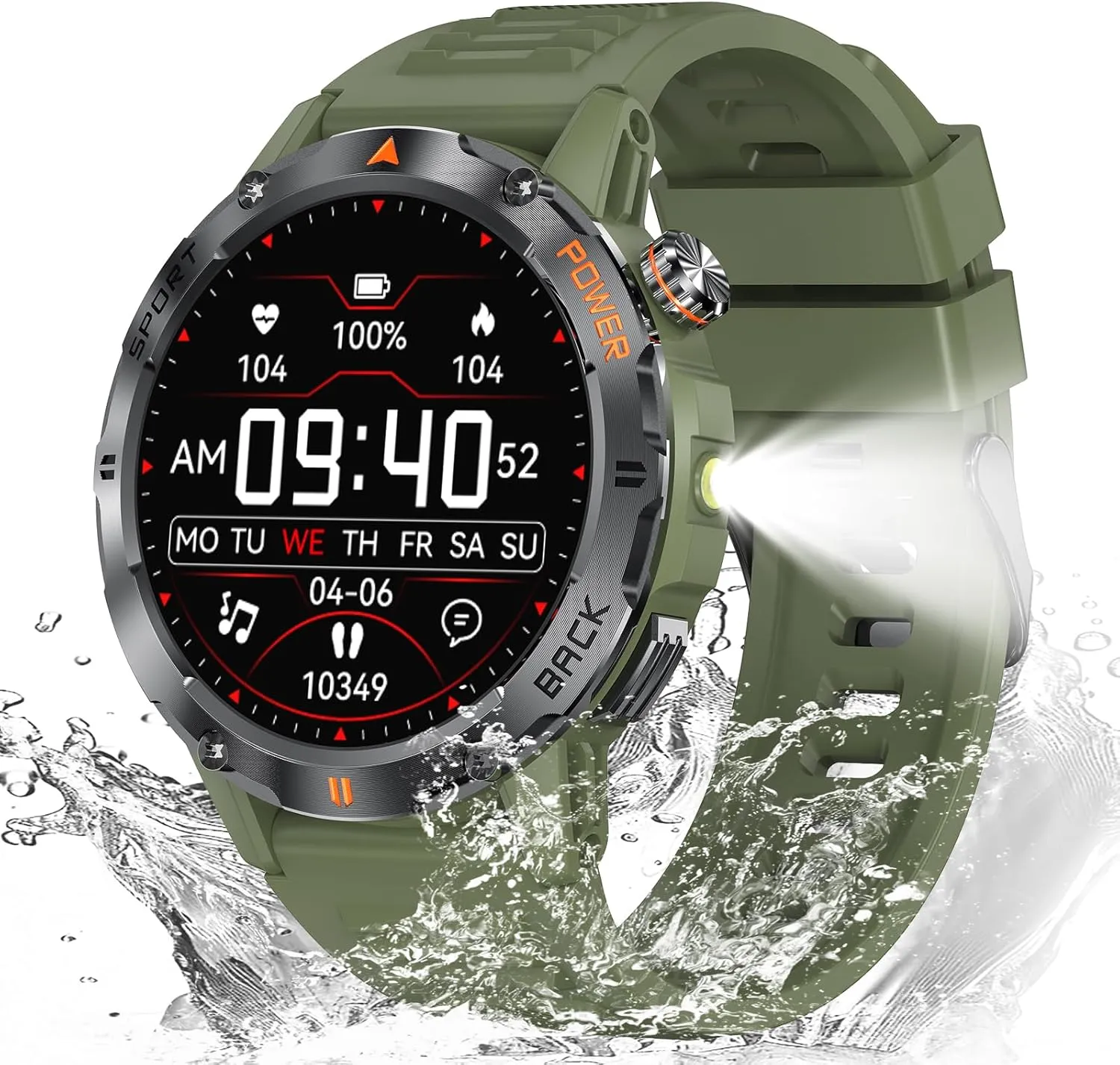 Military Smart Watch for Men, (Answer/Make Call) Fitness Tracker Smartwatch with Flashlight Compatible for Android & IPhone Waterproof with Blood Oxygen/HeartRate/Sleep/120  Sport Modes, Green