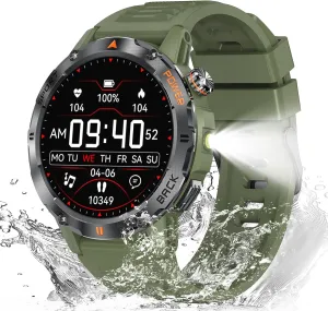 Military Smart Watch for Men, (Answer/Make Call) Fitness Tracker Smartwatch with Flashlight Compatible for Android & IPhone Waterproof with Blood Oxygen/HeartRate/Sleep/120  Sport Modes, Green