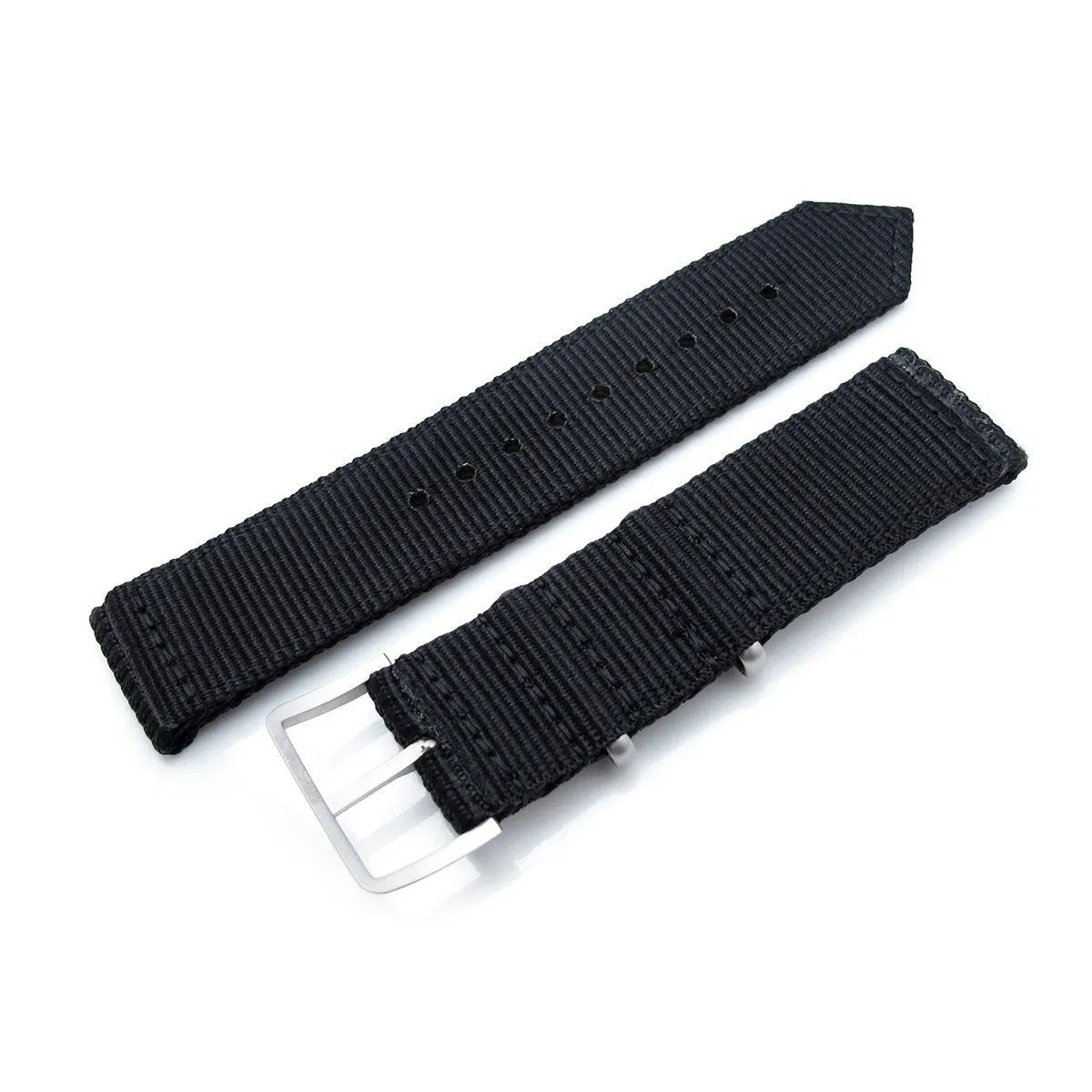 MiLTAT 20mm, 22mm Two Piece WW2 Black 3D Nylon Armband, Brushed Buckle
