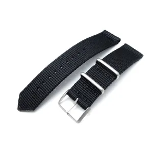 MiLTAT 20mm, 22mm Two Piece WW2 Black 3D Nylon Armband, Brushed Buckle