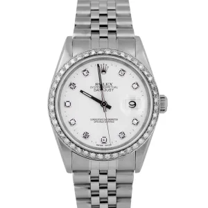 MINT Rolex DateJust DIAMOND White 36mm Stainless Steel Jubilee Watch 16220
