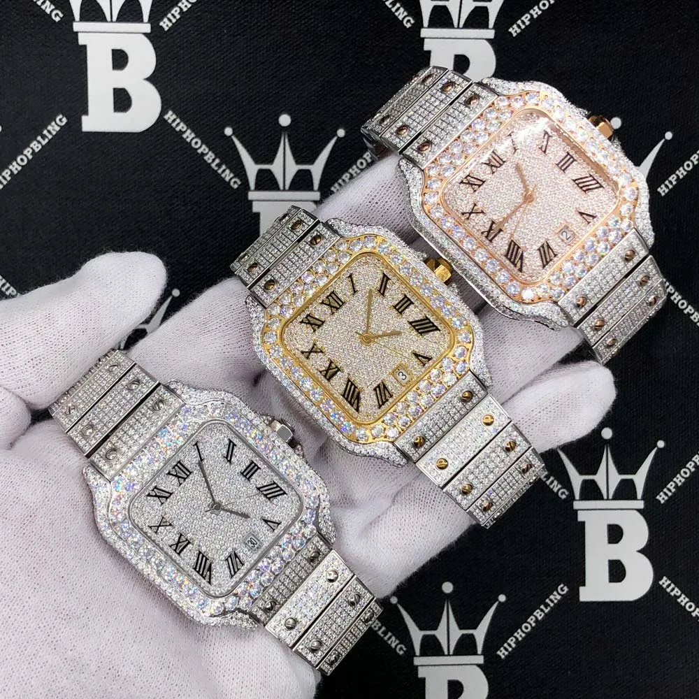 Moissanite VVS Iced Out Baller Square Steel Bust Down Watch