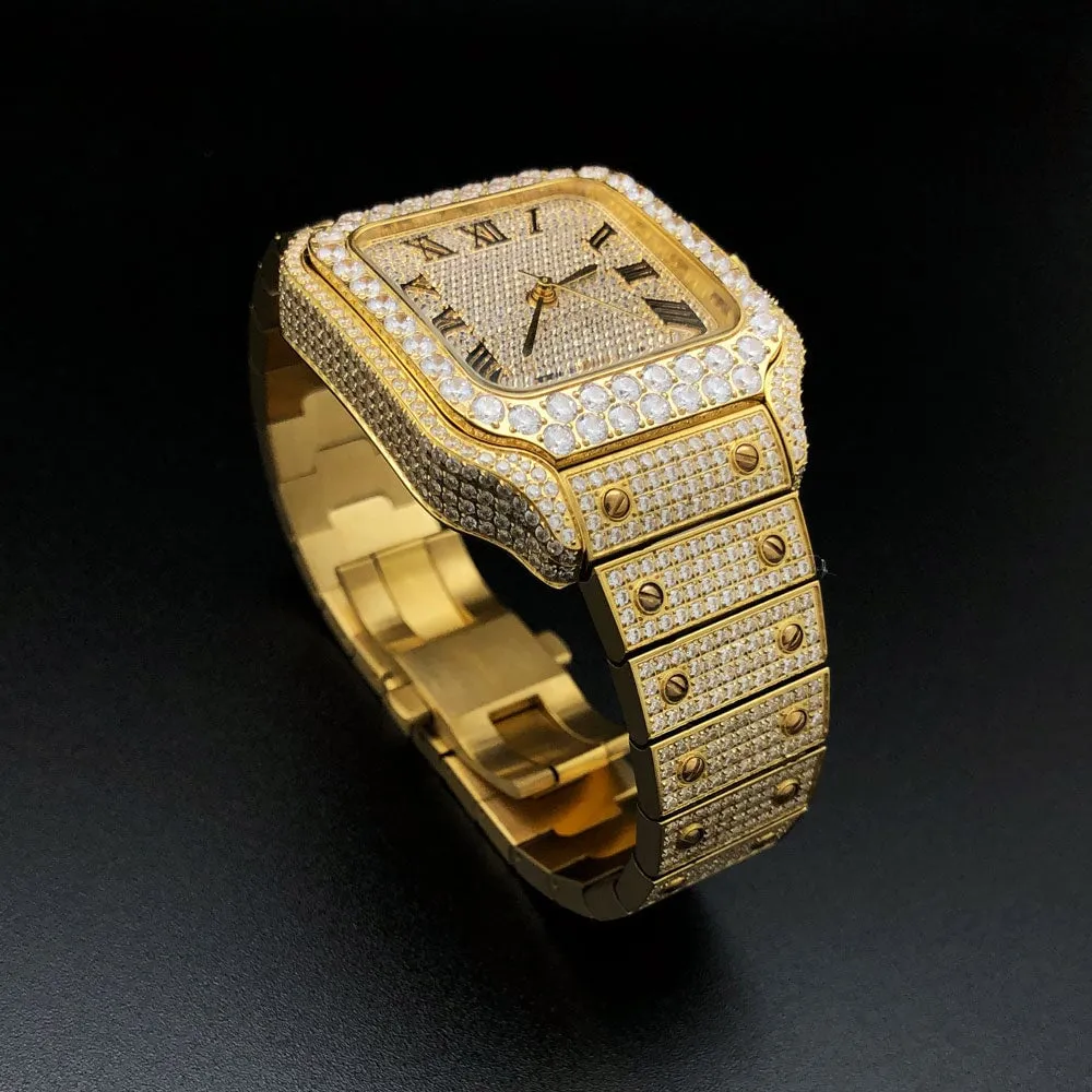 Moissanite VVS Iced Out Baller Square Steel Bust Down Watch