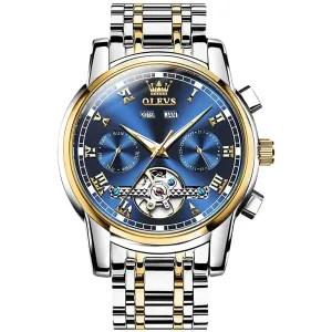 OLEVS Men's Watches Automatic Mechanical Business Wristwatch Waterproof Stainless Steel Strap Watch for Man Skeleton Calendar