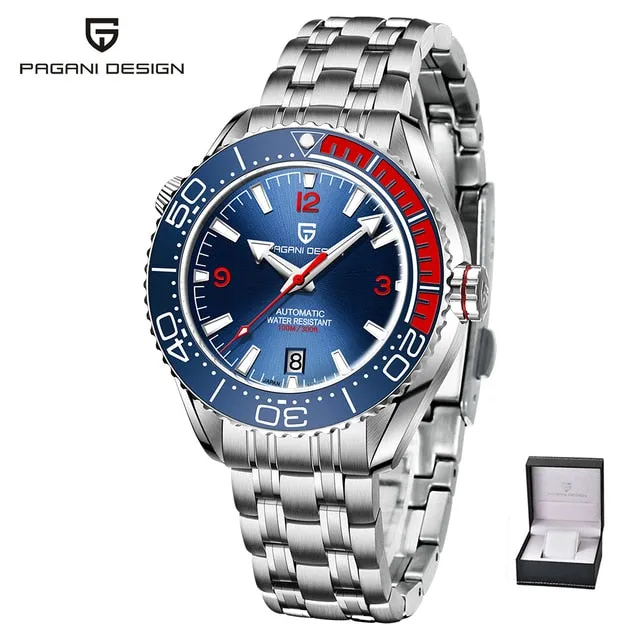 PAGANI DESIGN Classic Luxury Men&#39;s Automatic Watch Sapphire Glass Mechanical Wristwatch Stainless Steel 100M Waterproof Watches