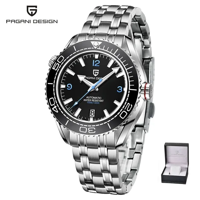 PAGANI DESIGN Classic Luxury Men&#39;s Automatic Watch Sapphire Glass Mechanical Wristwatch Stainless Steel 100M Waterproof Watches