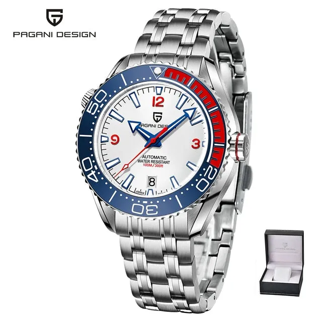 PAGANI DESIGN Classic Luxury Men&#39;s Automatic Watch Sapphire Glass Mechanical Wristwatch Stainless Steel 100M Waterproof Watches