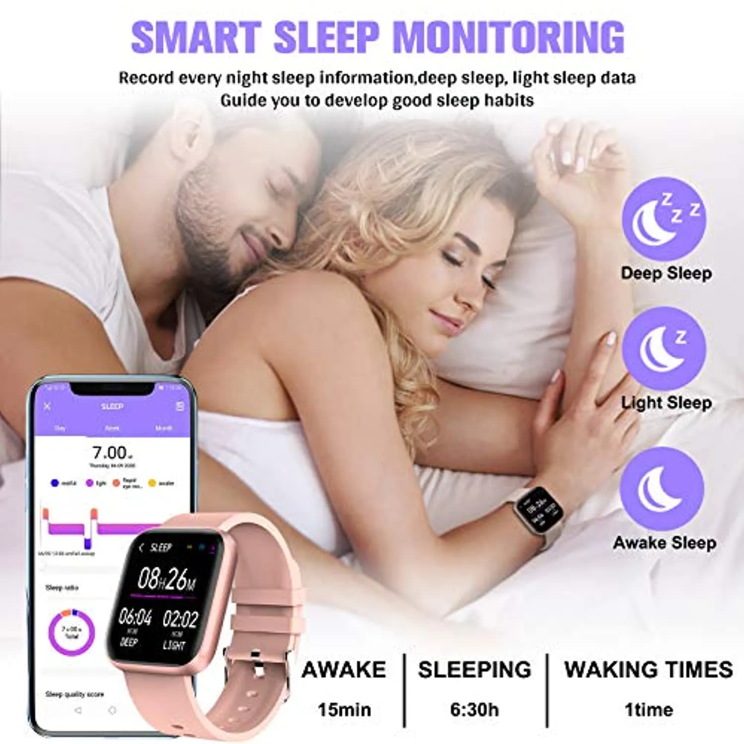 Pradory Smart Watch, Fitness Watch Activity Tracker with Blood Pressure Heart Rate Monitor IP67 Waterproof Bluetooth Smartwatch Touch Screen Sports Tracker Watch for iOS Phones Android Women Men Pink