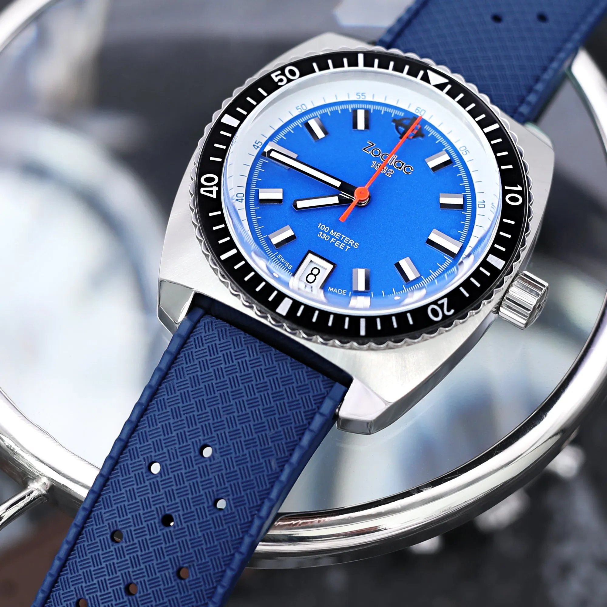 Quick Release Blue Tropical-Style Pro FKM rubber watch strap, 19mm, 20mm or 22mm