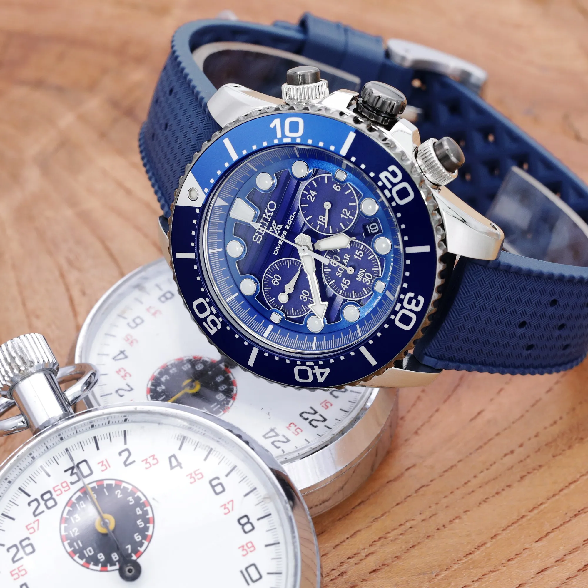 Quick Release Blue Tropical-Style Pro FKM rubber watch strap, 19mm, 20mm or 22mm