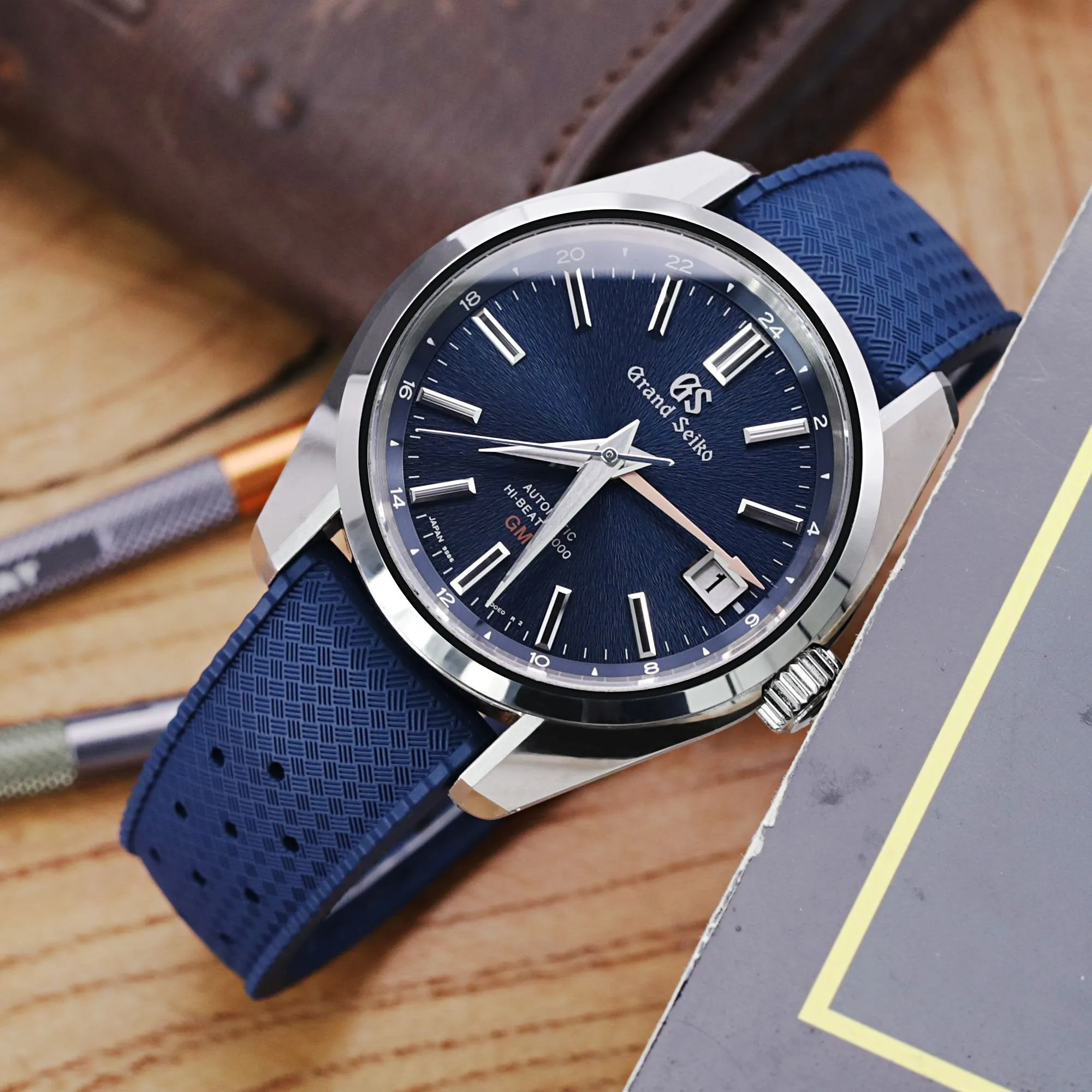 Quick Release Blue Tropical-Style Pro FKM rubber watch strap, 19mm, 20mm or 22mm