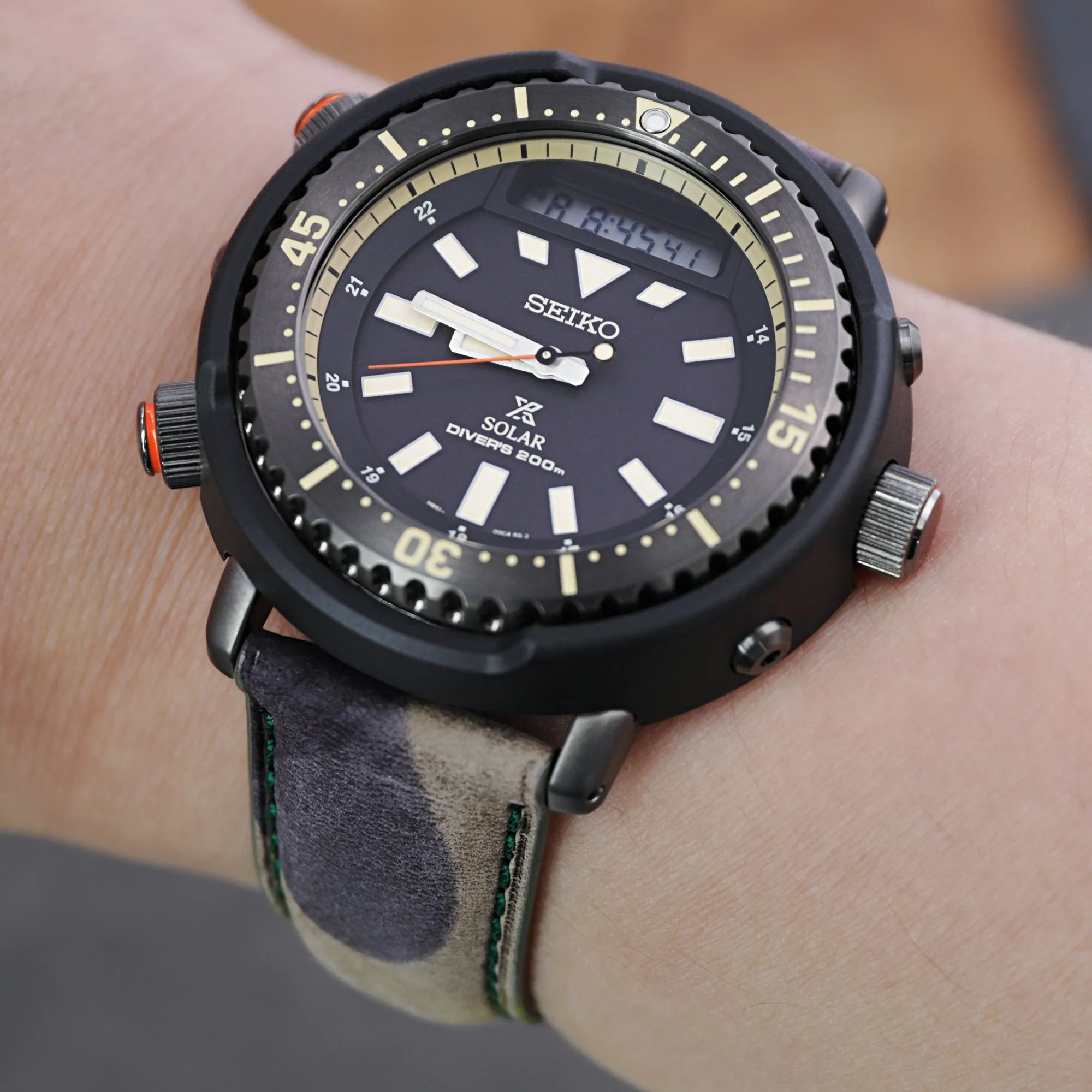 Quick Release, Forest Camo Pattern Italian Leather Tapered Watch Strap