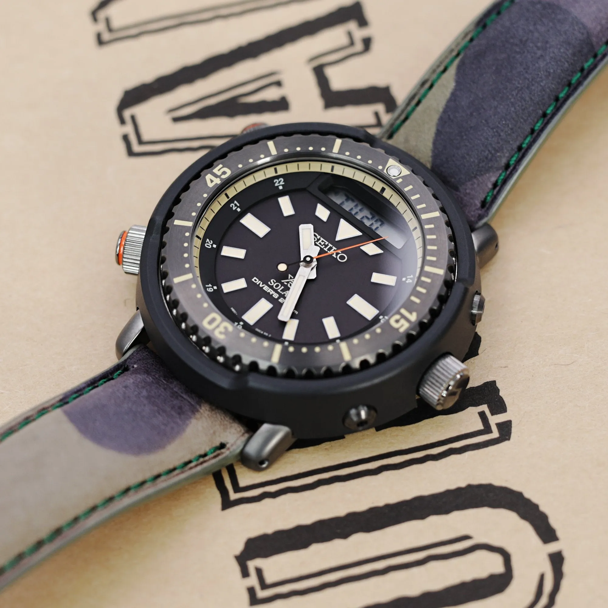 Quick Release, Forest Camo Pattern Italian Leather Tapered Watch Strap